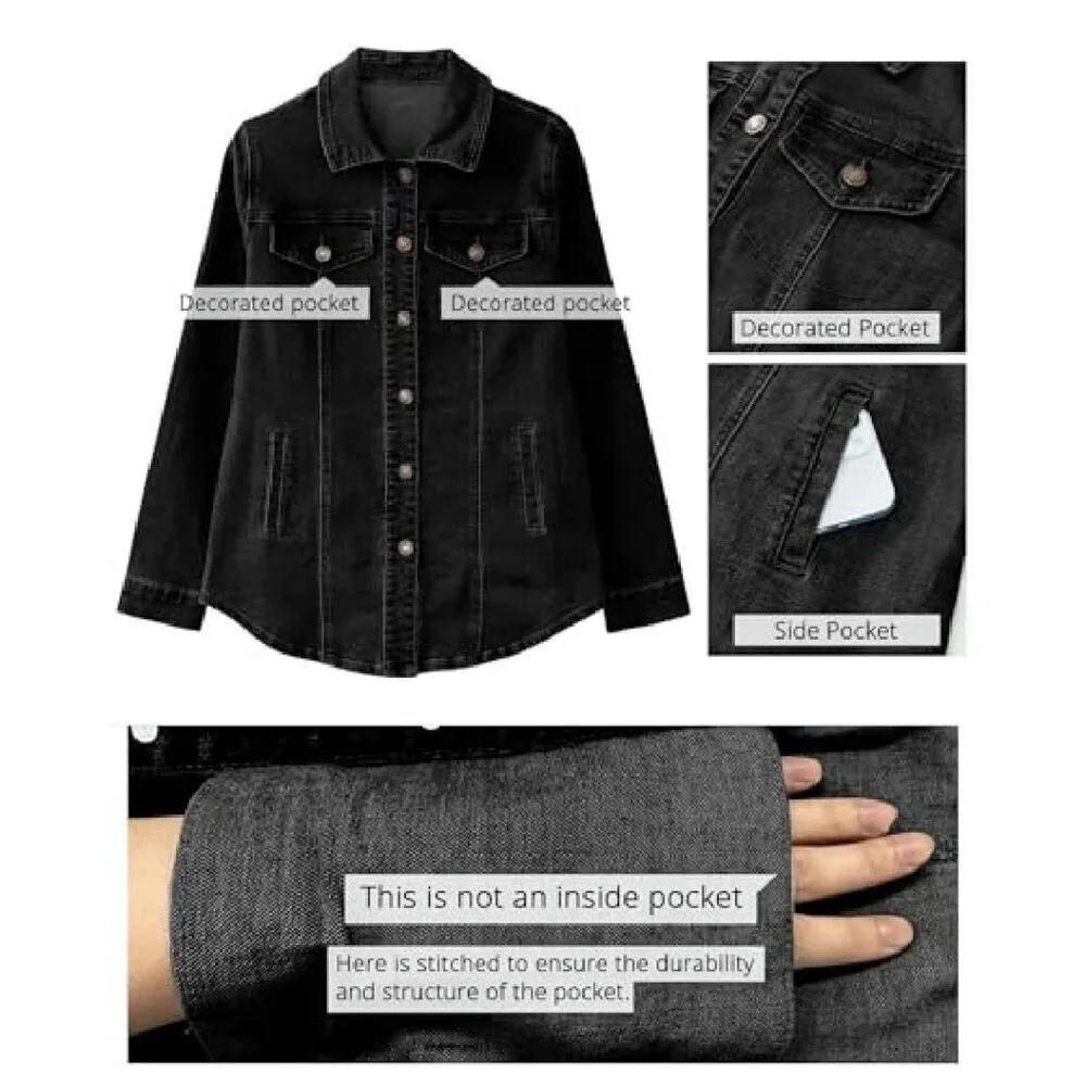 Oversized Denim Shacket with Pockets Western Style Button Up Jacket